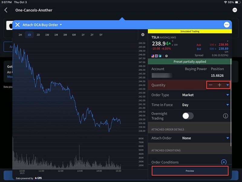 Attach OCA buy order preview on the iPad